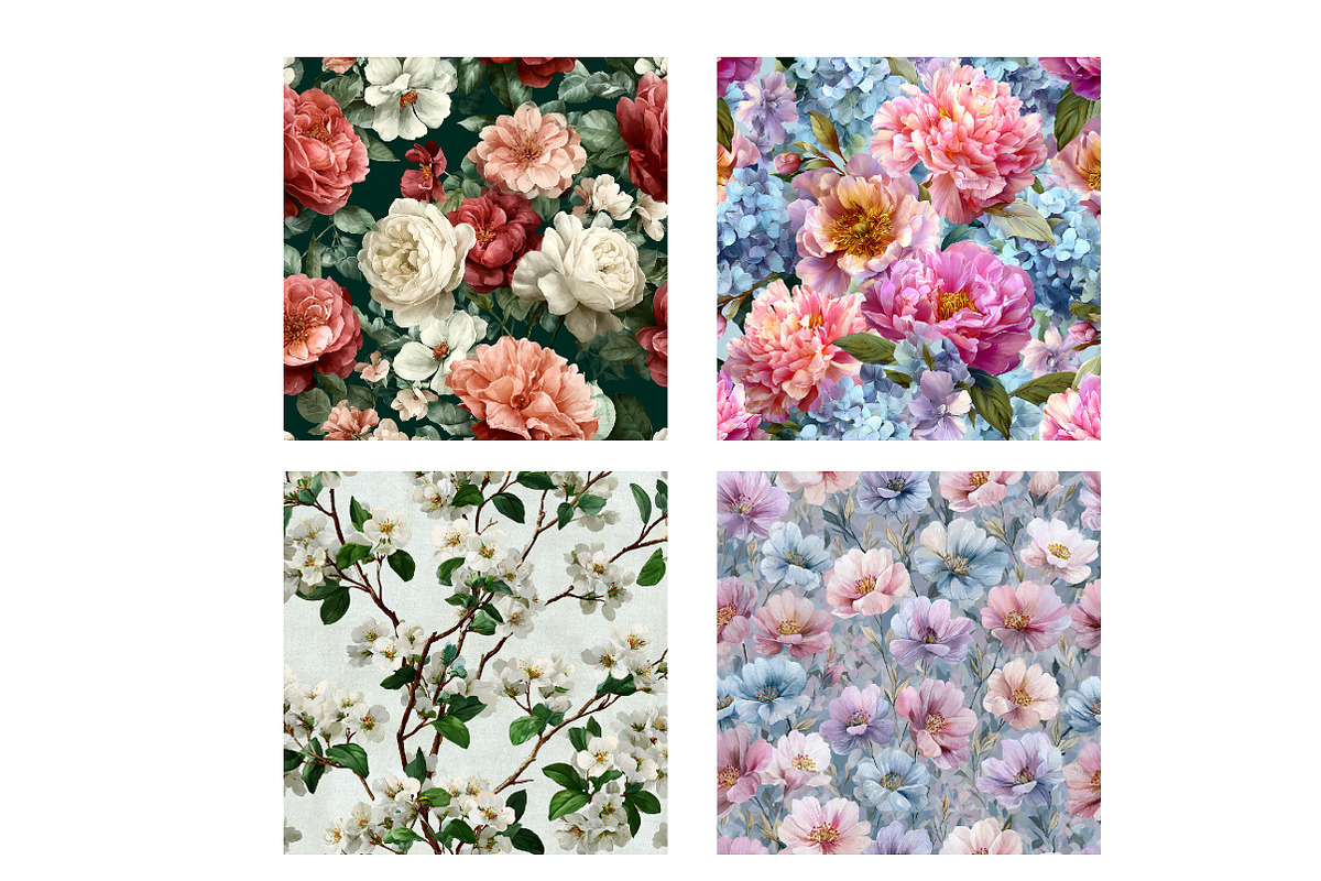 watercolor flowers pattern, an Illustration by Designworld (Photo 4 of 4)