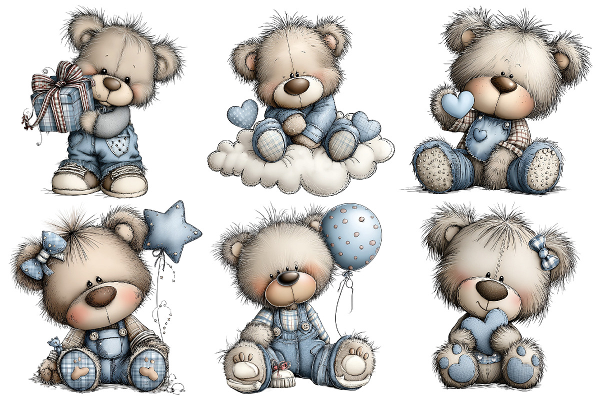 Denim Bears Clipart, an Illustration by Pixels.Craft (Photo 3 of 5)