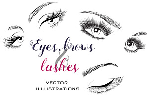 Woman Eyes And Lashes Set 20 Vectors