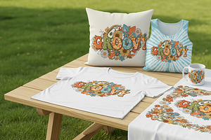Groovy Retro Floral Typography, a Person Illustration by Gfx_Store