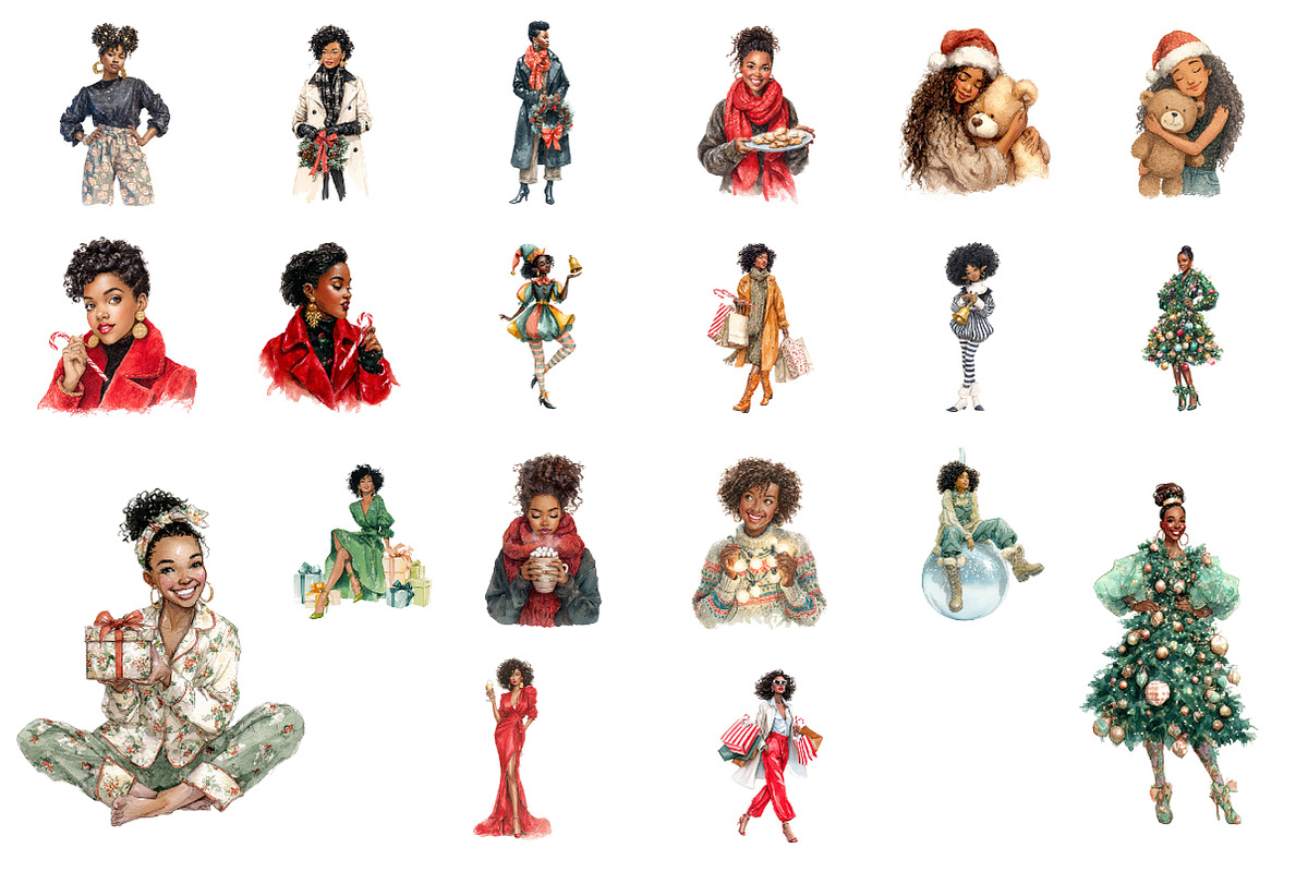 Black Woman Christmas Clipart, an Illustration by Design Market (Photo 2 of 2)