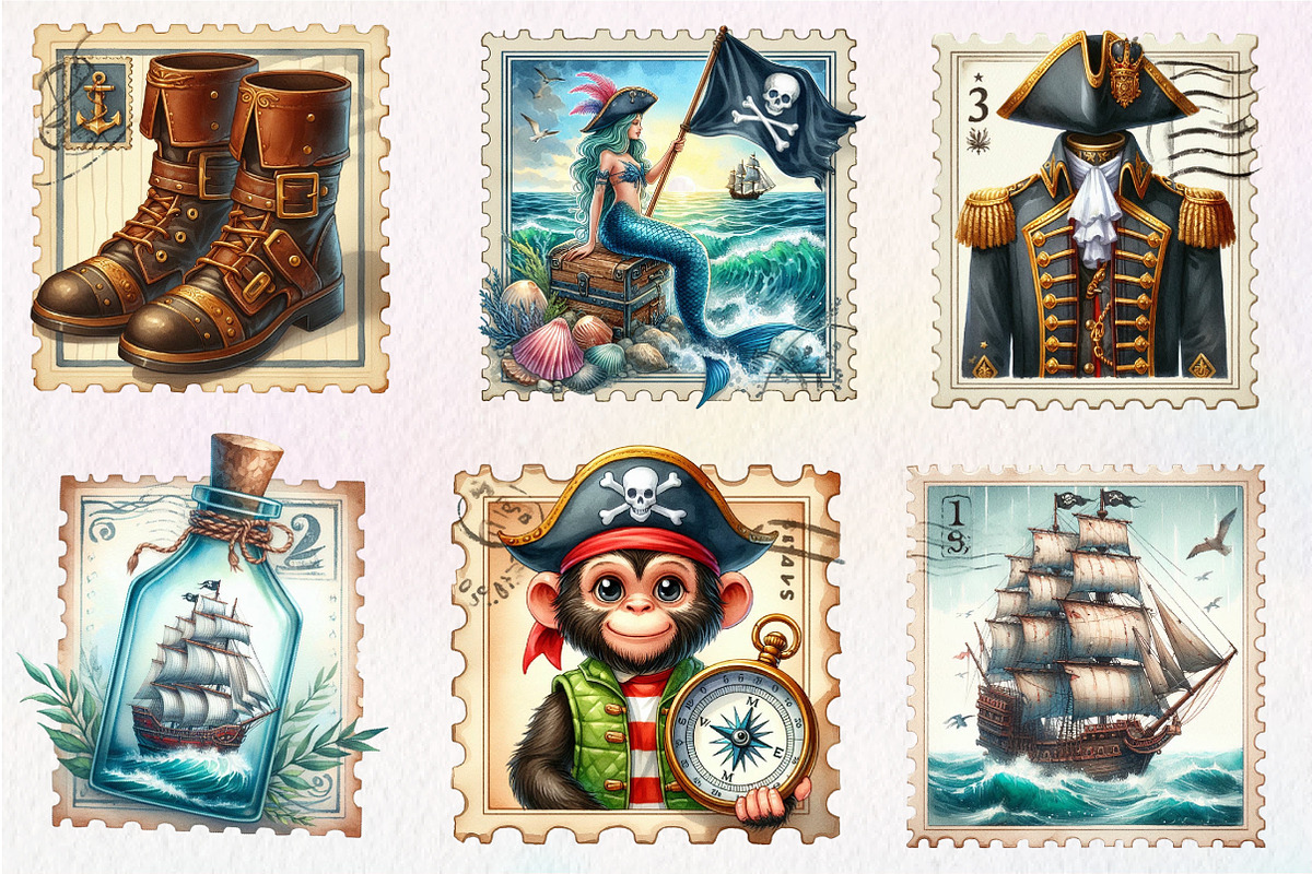 Nautical Pirates Postage Clipart, an Illustration by CreationArt (Photo 3 of 5)