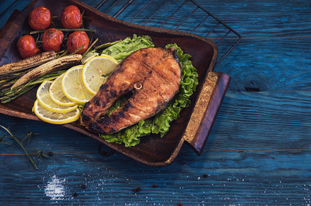 Grilled salmon steak stock photo containing salmon and grilled, a Food & Drink Photo by Jan Jack Russo Media