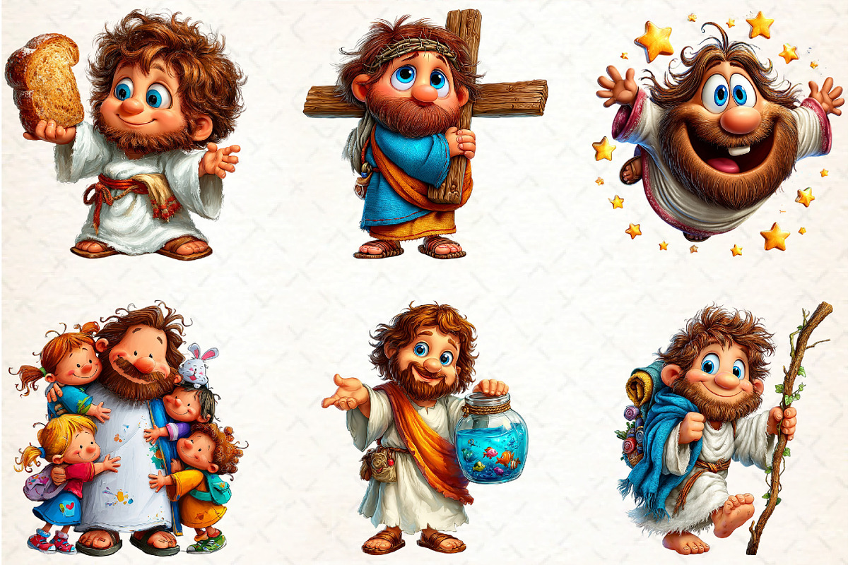 Funny Kawaii Jesus Clipart Bundle, an Illustration by DreamCafeArt (Photo 5 of 8)