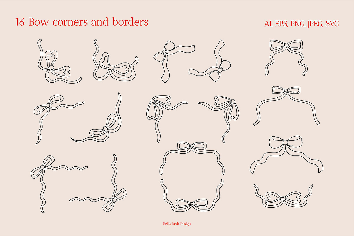 Coquette Bows, Frames and Patterns, an Object Graphic by Felizabeth Design (Photo 9 of 14)