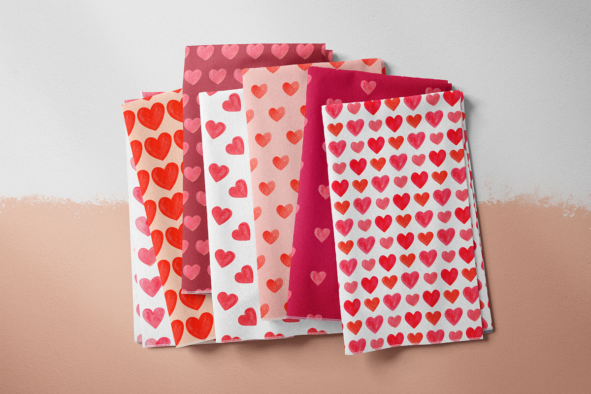 Watercolor Hearts Patterns, a Pattern Graphic by Tiger and Flower (Photo 5 of 10)