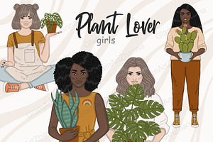 Plant Lover Girls Clipart, a Person Illustration by GlamArtZhanna