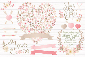 Soft Pink Floral Heart & Banners, an Illustration by Amanda Ilkov