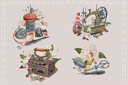 Watercolor vintage sewing kit, an Illustration by AkvarelRiver (Thumbnail 12 of 15)