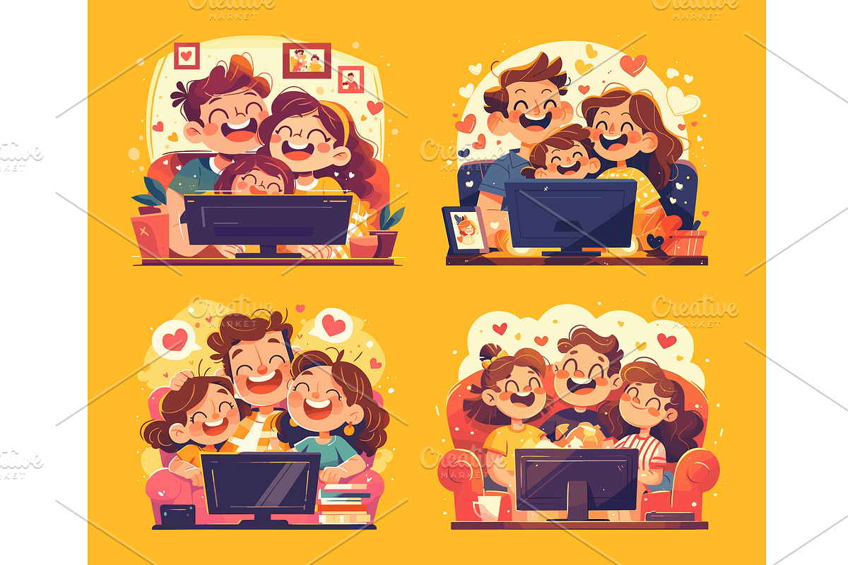 Happy family watch tv. Love parents, an Object Illustration by Stock-Smart-Start