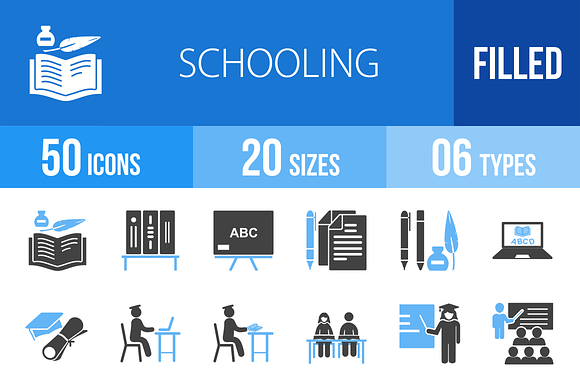 50 Schooling Blue Black Icons