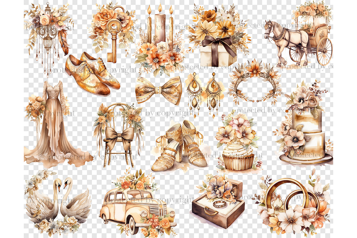Boho Wedding Clipart | Bridal PNG, a Decorative Illustration by GlamArtZhanna (Photo 4 of 5)