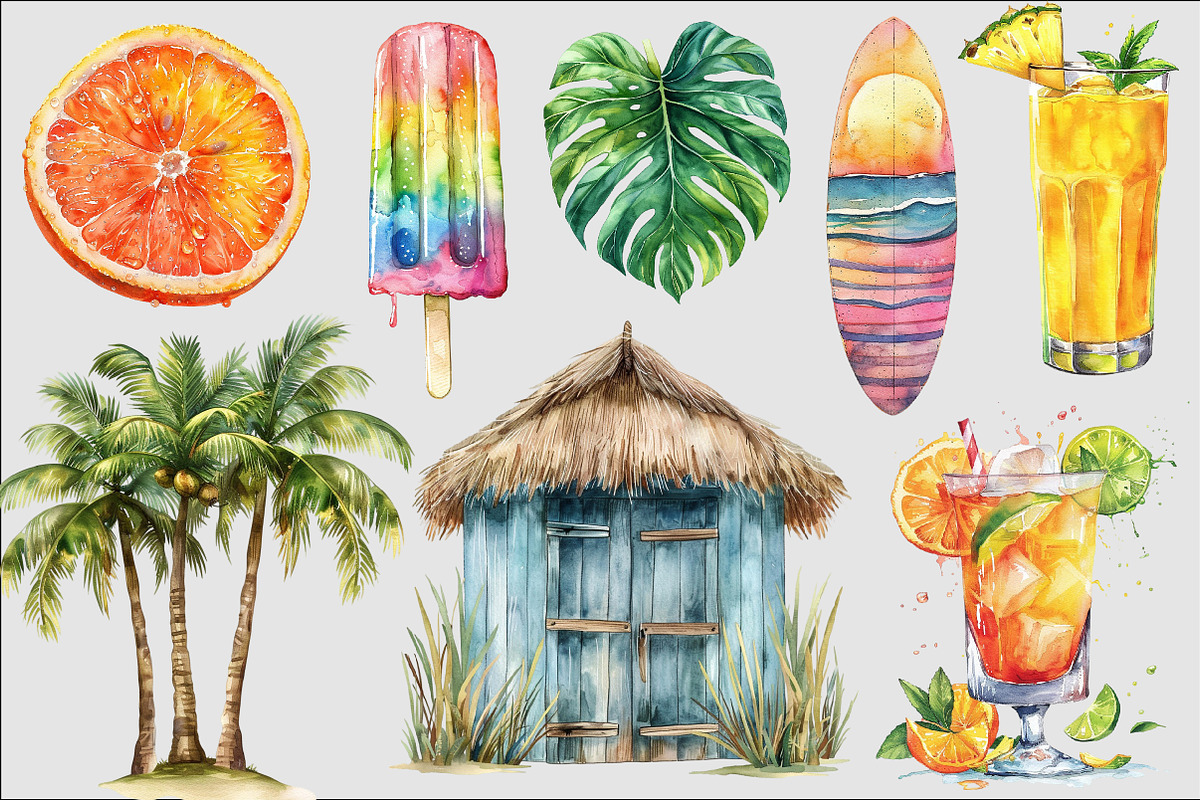 Watercolor Summer Clipart, an Illustration by Design Market (Photo 3 of 5)