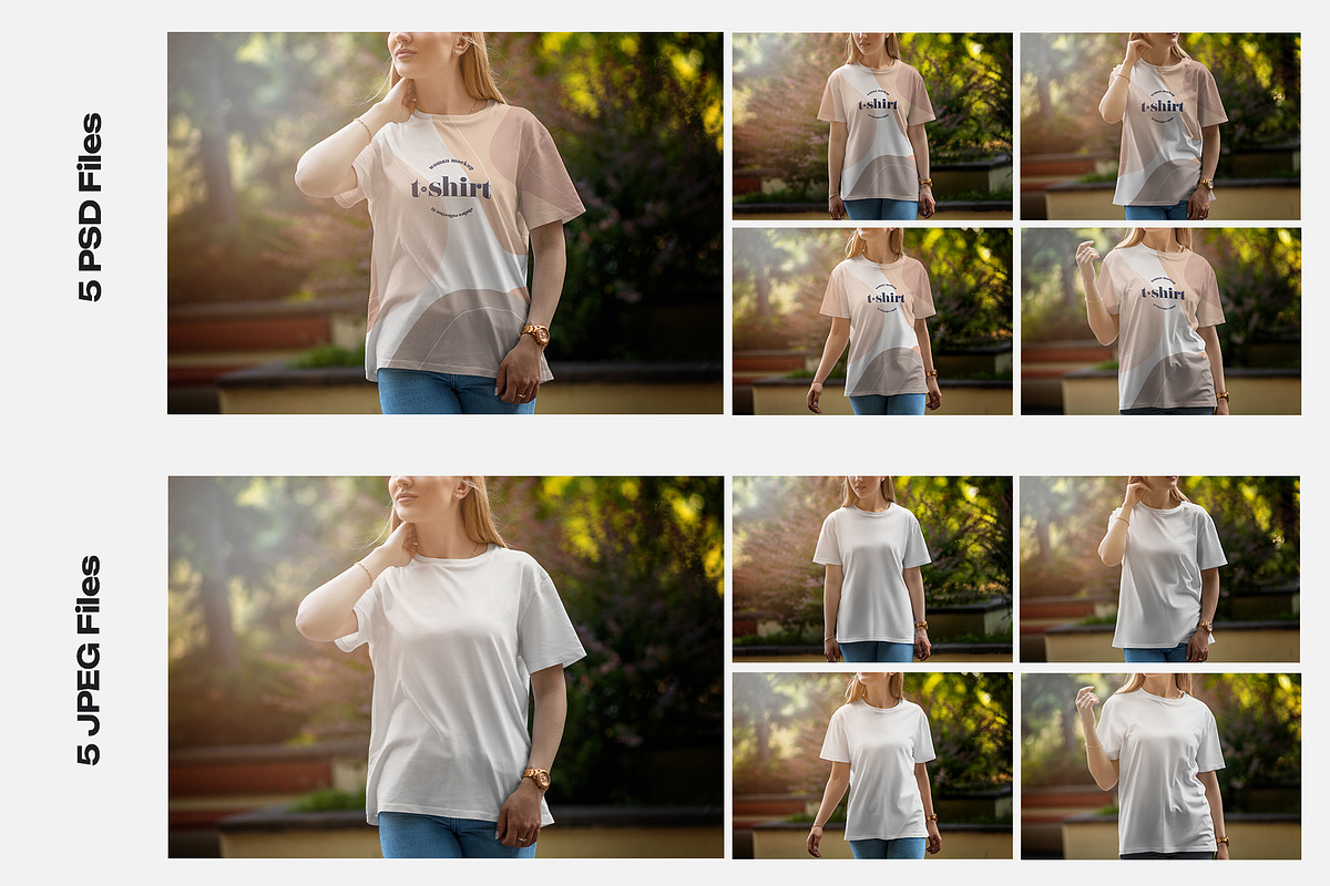 5 Mockups T-Shirt on a Girl Walking, a Shirt Mockup by Grow Design Craft Studio (Photo 8 of 8)