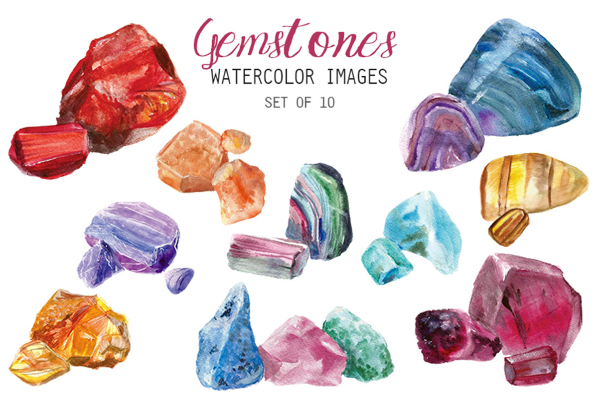 Watercolor Gemstones Clipart, an Illustration by YesFoxy