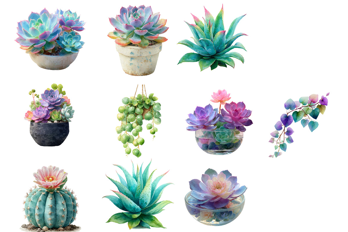 Watercolor Succulent Clipart, an Illustration by Designworld (Photo 4 of 4)
