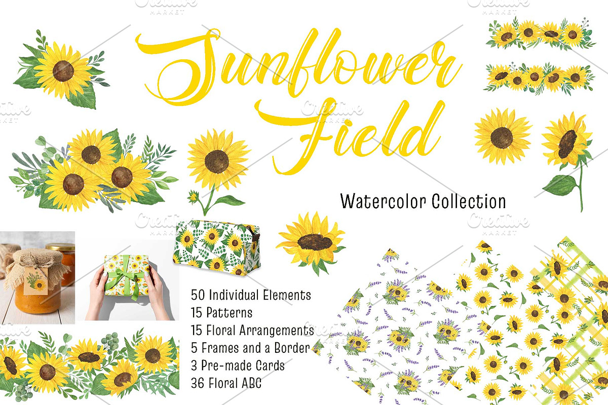 Sunflowers Watercolor Collection, an Illustration by Contes_de_fée (Photo 1 of 21)