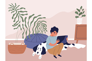 Cute, little boy surfing internet, an Animal Illustration by Good Studio