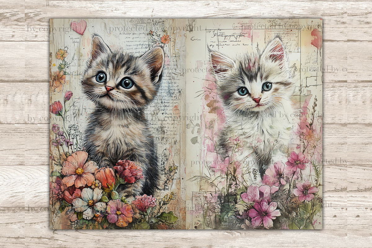 Cute Kitten Junk Journal Pages, an Animal Illustration by GlamArtZhanna (Photo 3 of 9)