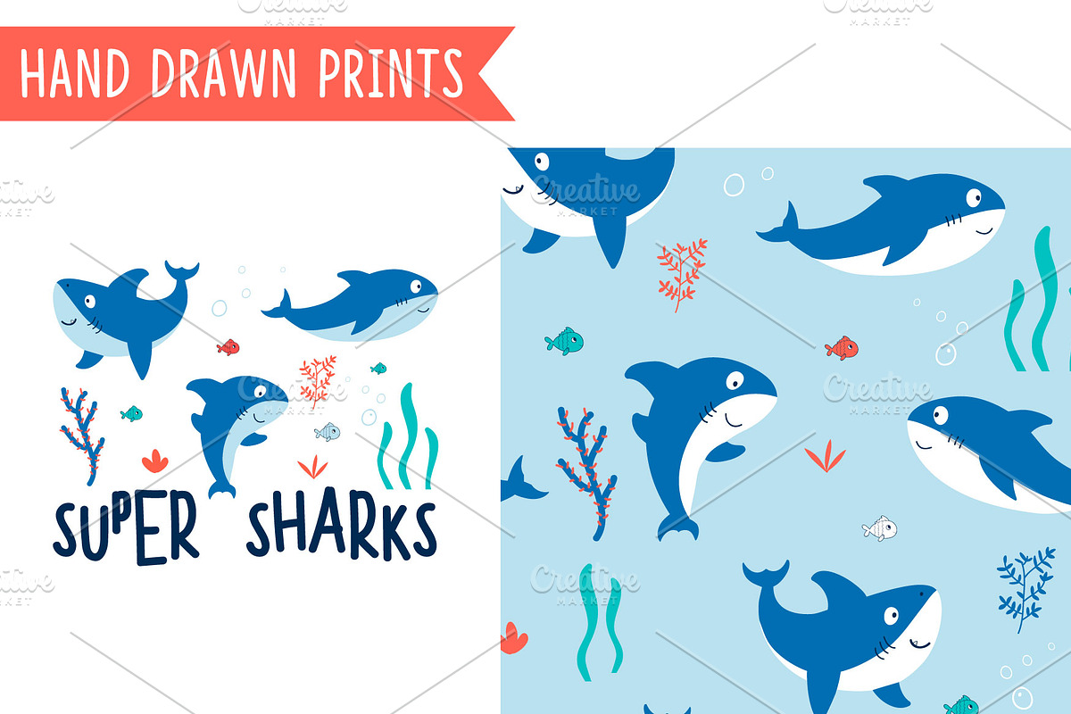 Cute Sharks, an Animal Illustration by Black_sun