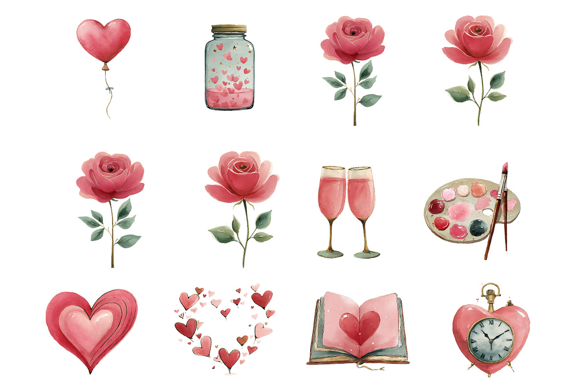 Valentine Watercolor Clipart, an Illustration by DreamArtGraphic (Photo 3 of 4)