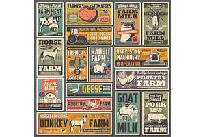Agriculture and farm retro posters, an Animal Illustration by Vector Tradition