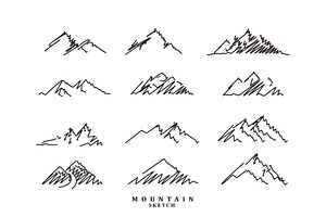 Hand drawn mountain design set