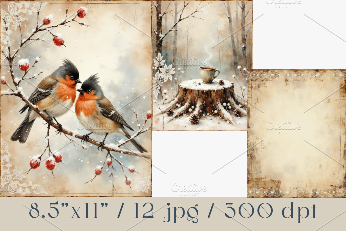 Forest Winter Junk Journal Pages., a Seasonal Illustration by GalaDesign03 (Photo 2 of 6)