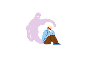 Depressed man sitting and covering, a Person Illustration by pikepicture