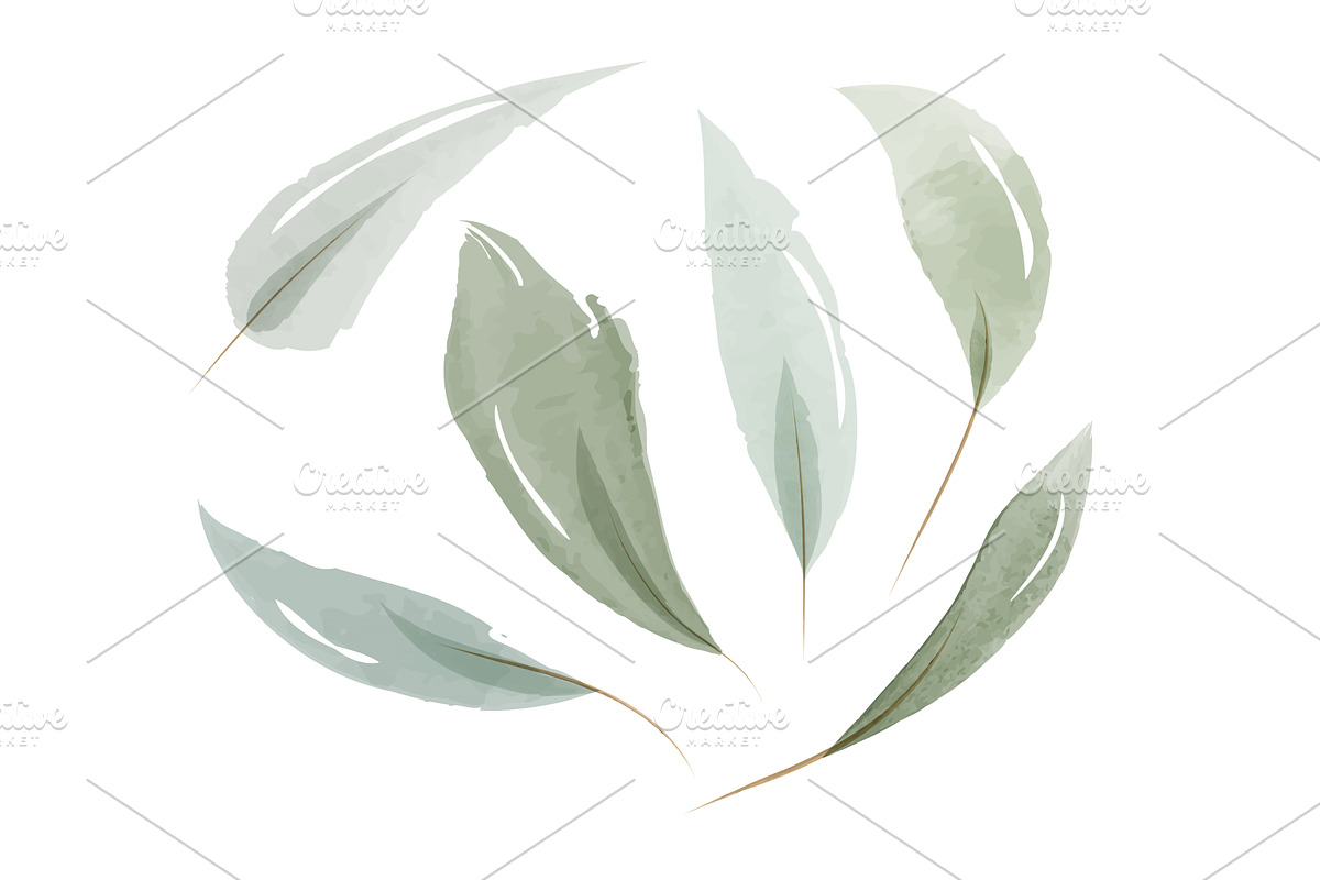 Delicate green leaves hand painted, an Object Illustration by okskukuruza