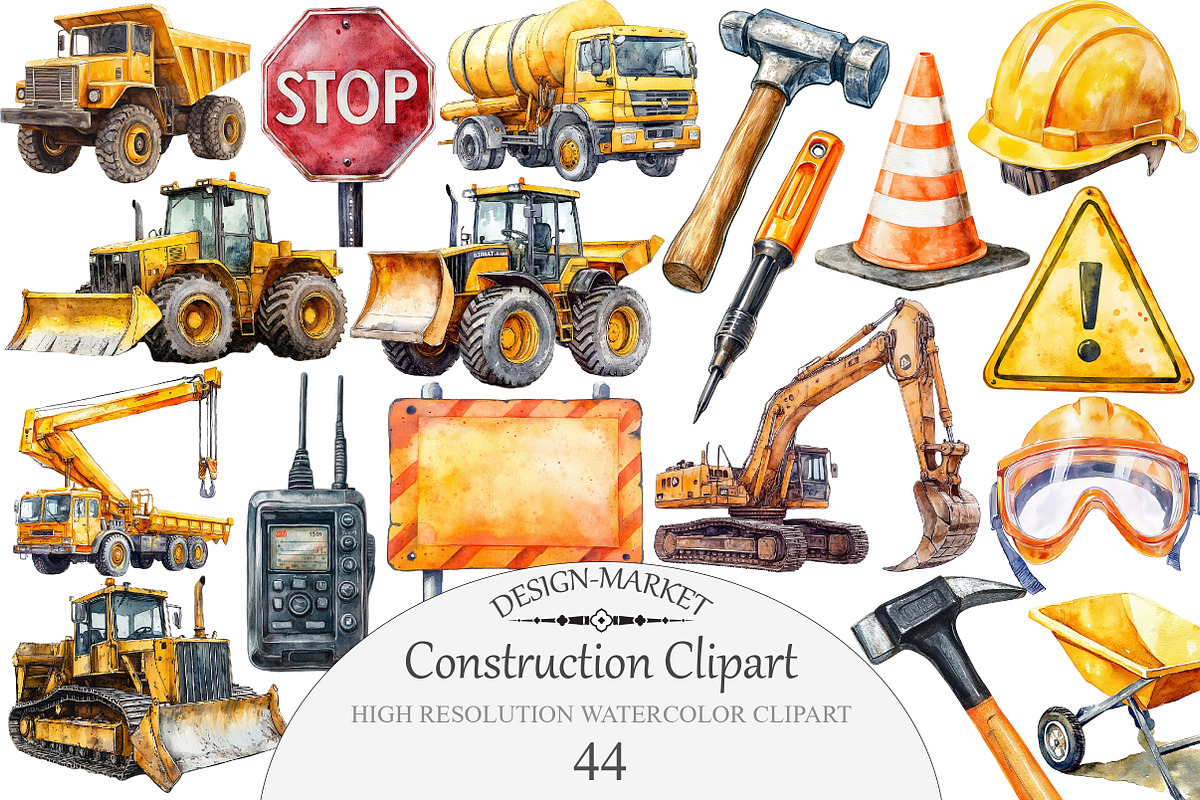 Construction Watercolor Clipart, an Illustration by Design Market (Photo 1 of 5)