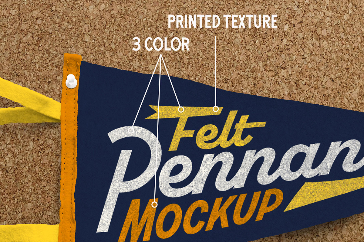 Felt Pennant Smart PSD Mockup, a Merchandise Mockup by Sombrero Craft (Photo 2 of 4)