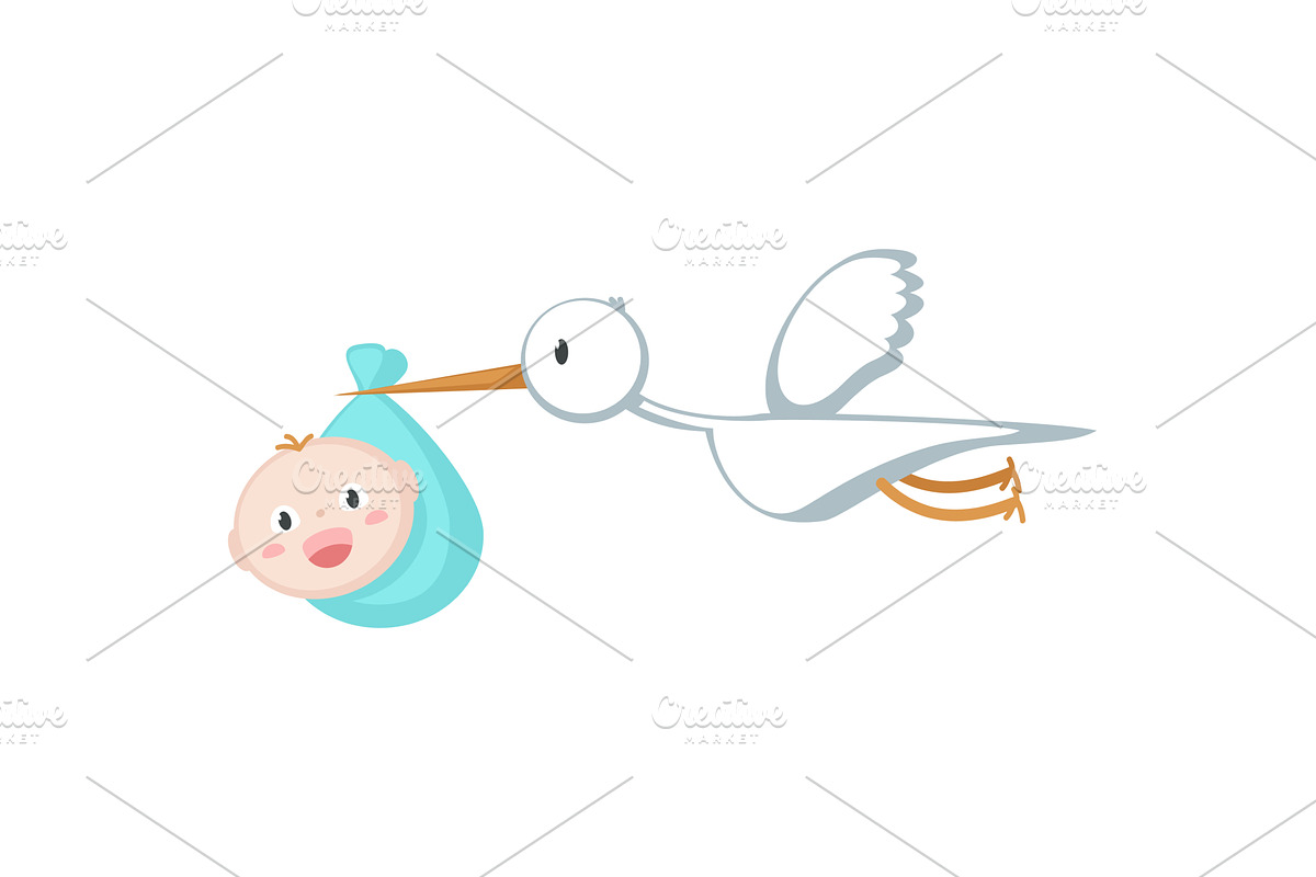 Stork carrying newborn vector, an Animal Illustration by SiberianArt