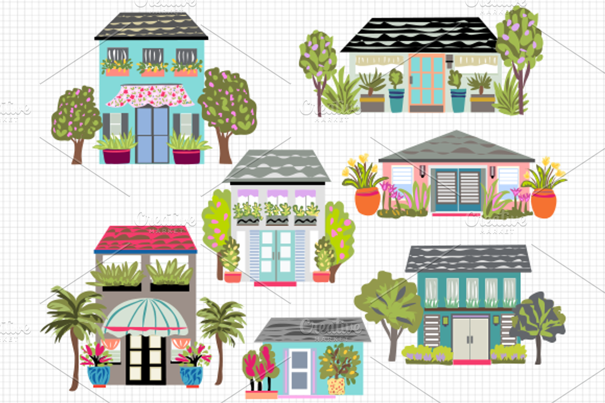 Houses Clip Art 7, an Illustration by Karen Fields Design