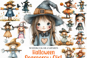 Halloween Scarecrow Girl Clipart, an Illustration by Craft Nest