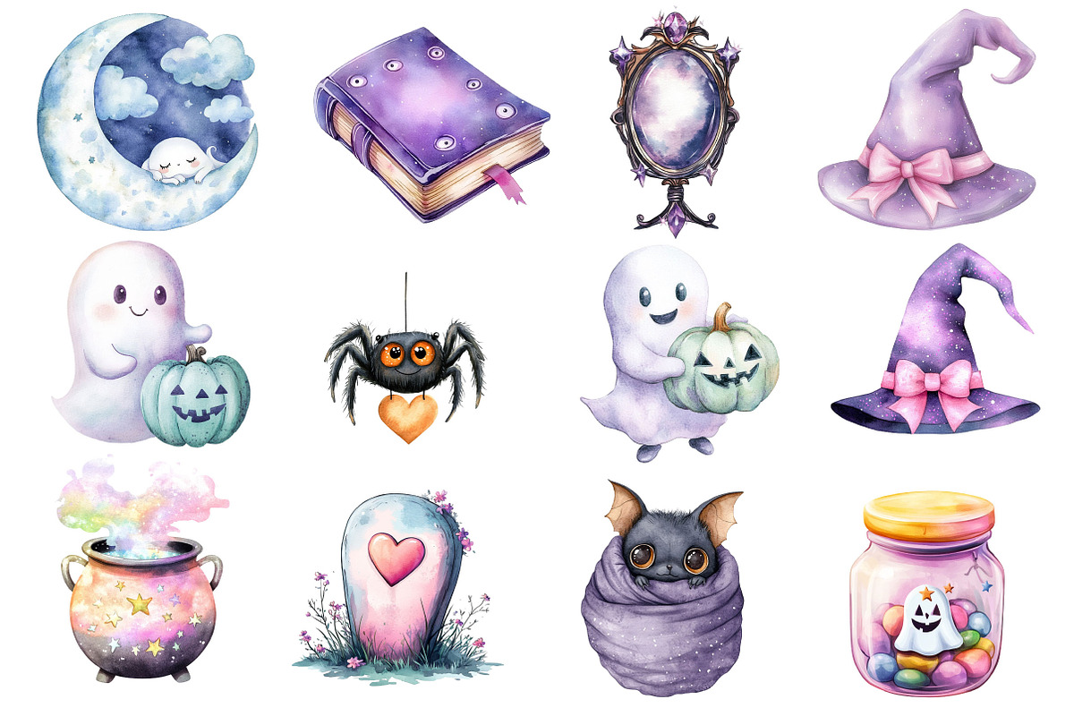 Purple Pastel Halloween Clipart, an Illustration by Dream Creation (Photo 2 of 4)