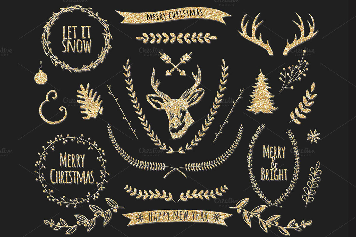 70% OFF - Gold Christmas BUNDLE, an Object Graphic by DigitalCloud (Photo 4 of 10)