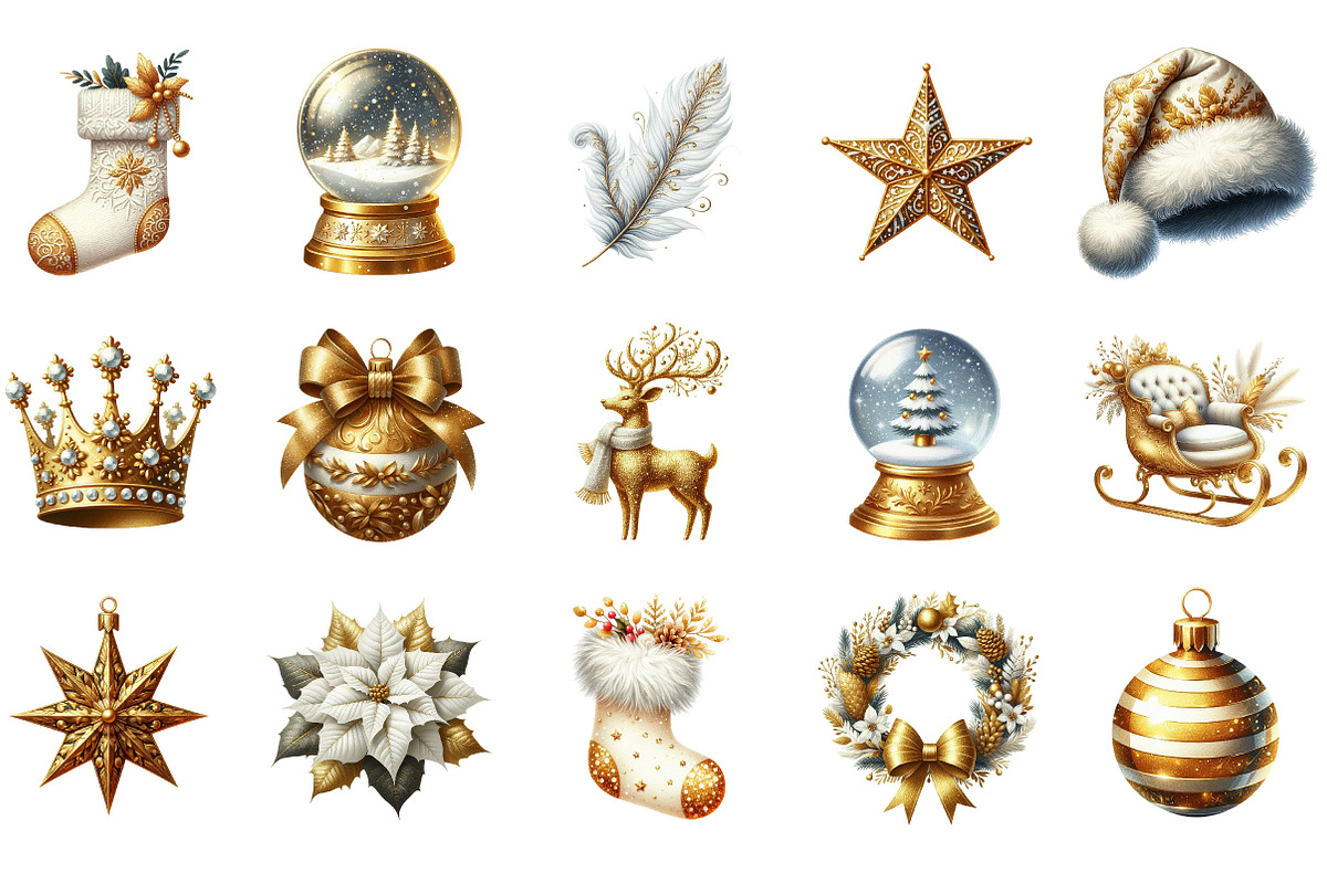 White & Gold Christmas Clipart, an Illustration by Designking (Photo 1 of 4)