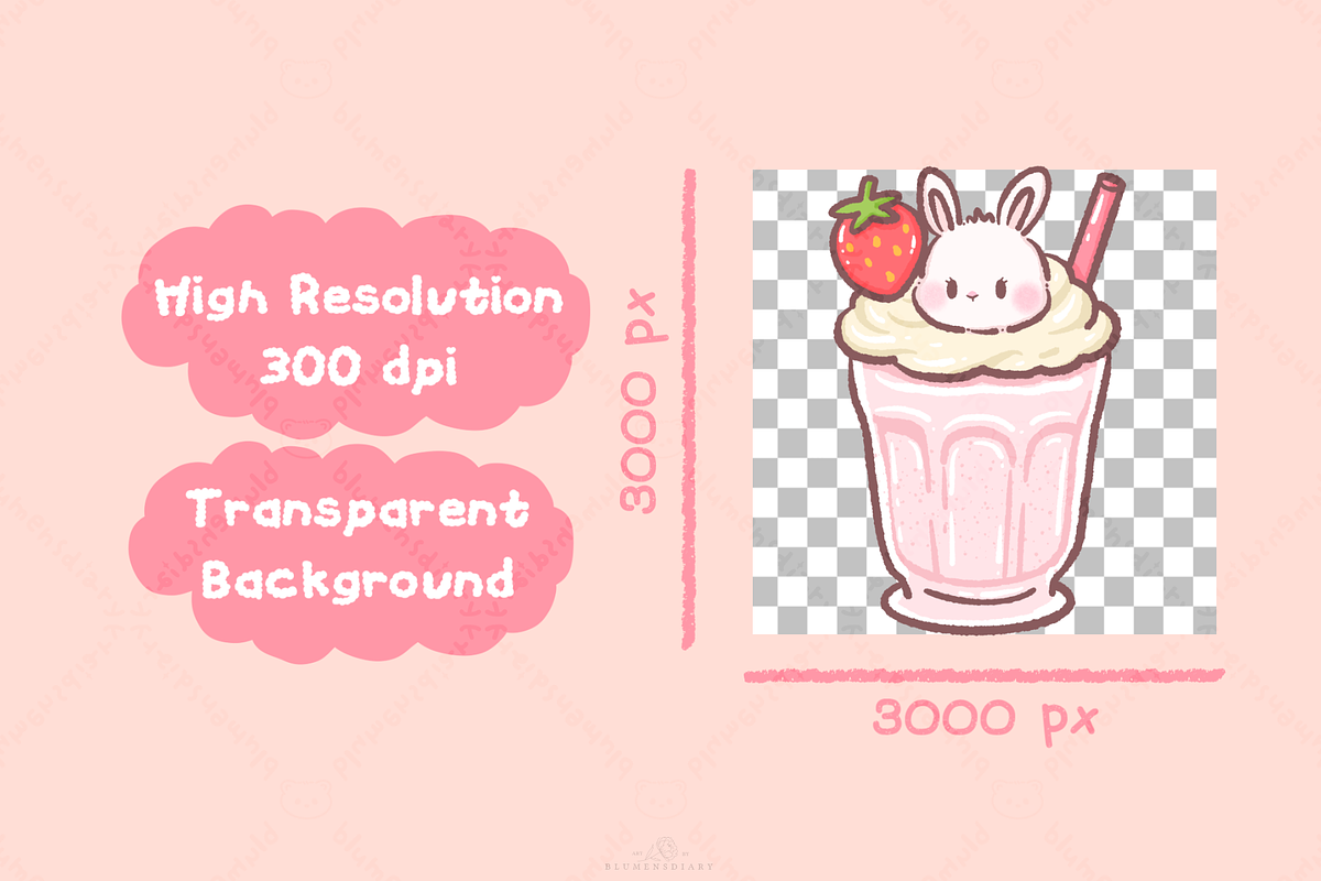 Kawaii Bunny Strawberry Dessert, an Animal Illustration by Blumensdiary (Photo 3 of 6)