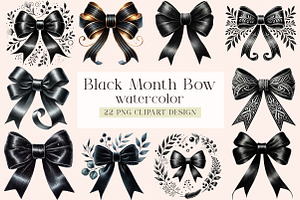 Watercolor Black Month Bow Clipart, a Seasonal Illustration by DreamArtGraphic