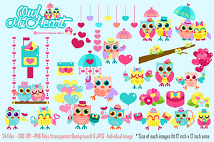 Owl My Heart Digital Clipart, a Seasonal Illustration by Cozy Cat Design