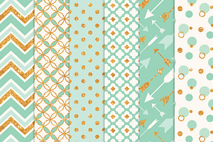 Mint Glitter Bohemian Digital Papers