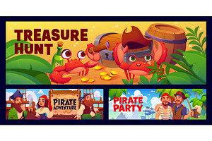 Cartoon pirates and corsairs banners, a Person Illustration by Vector Tradition
