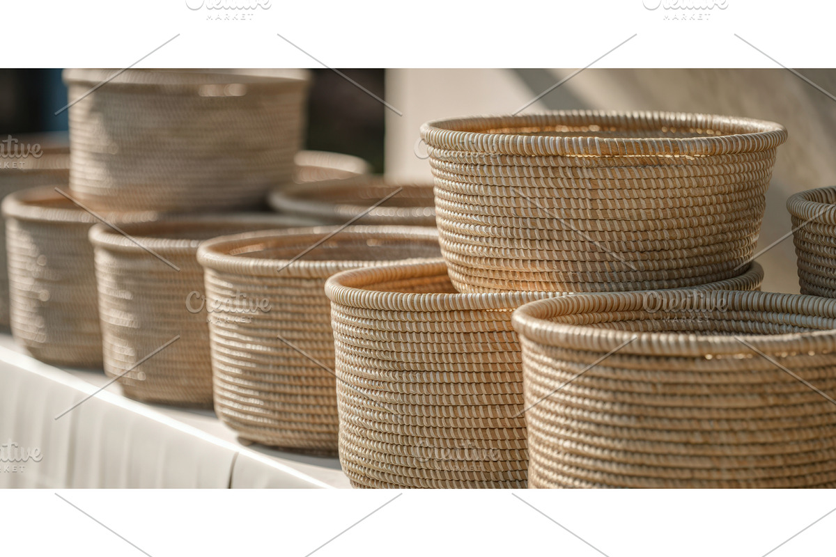 Handcrafted woven baskets displayed, an Illustration by tilialucida