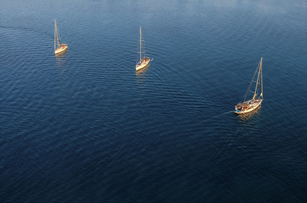 Aerial drone view of sailing boats