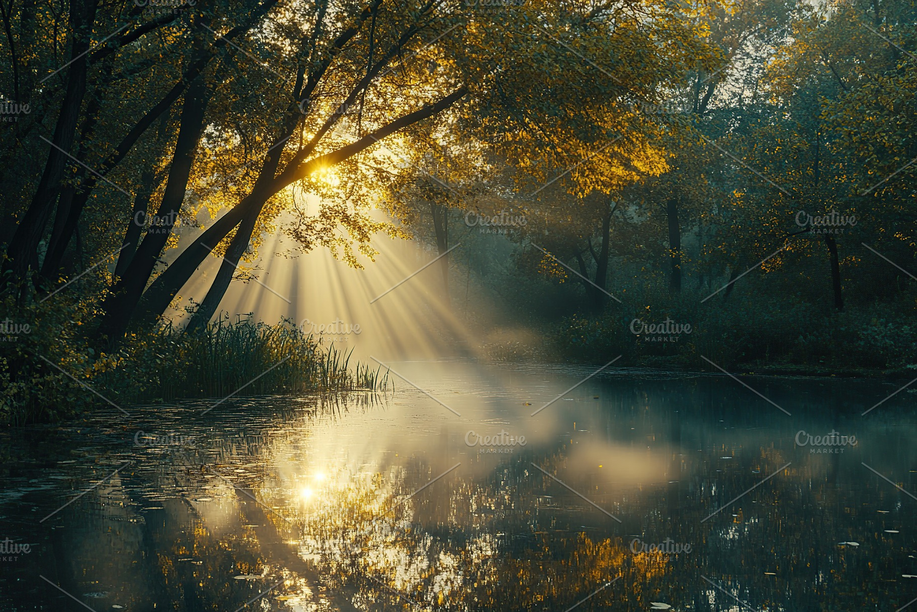 Beautiful lake on sun rays background, a Nature Photo by AlyaAnd