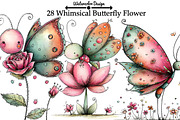 Whimsical Butterfly Flower Clipart, an Illustration by Watercolor design (Thumbnail 1 of 6)