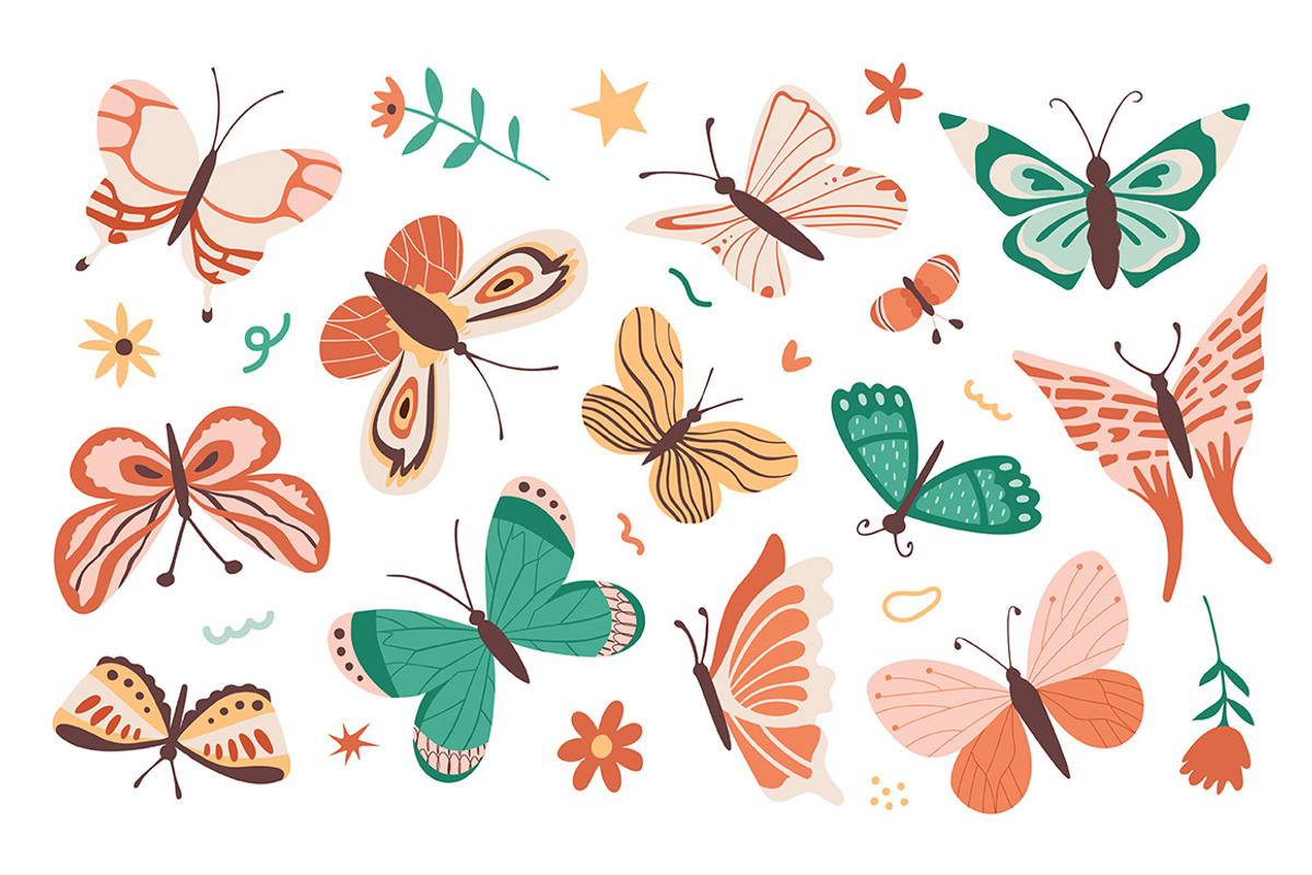 Colorful Hand-Drawn Butterflies, an Animal Illustration by Zeukaa (Photo 3 of 7)