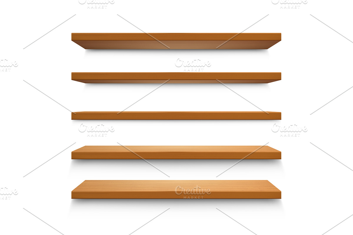 Wooden shelves. Wood shelf, 3D empty, an Object Illustration by Frogella