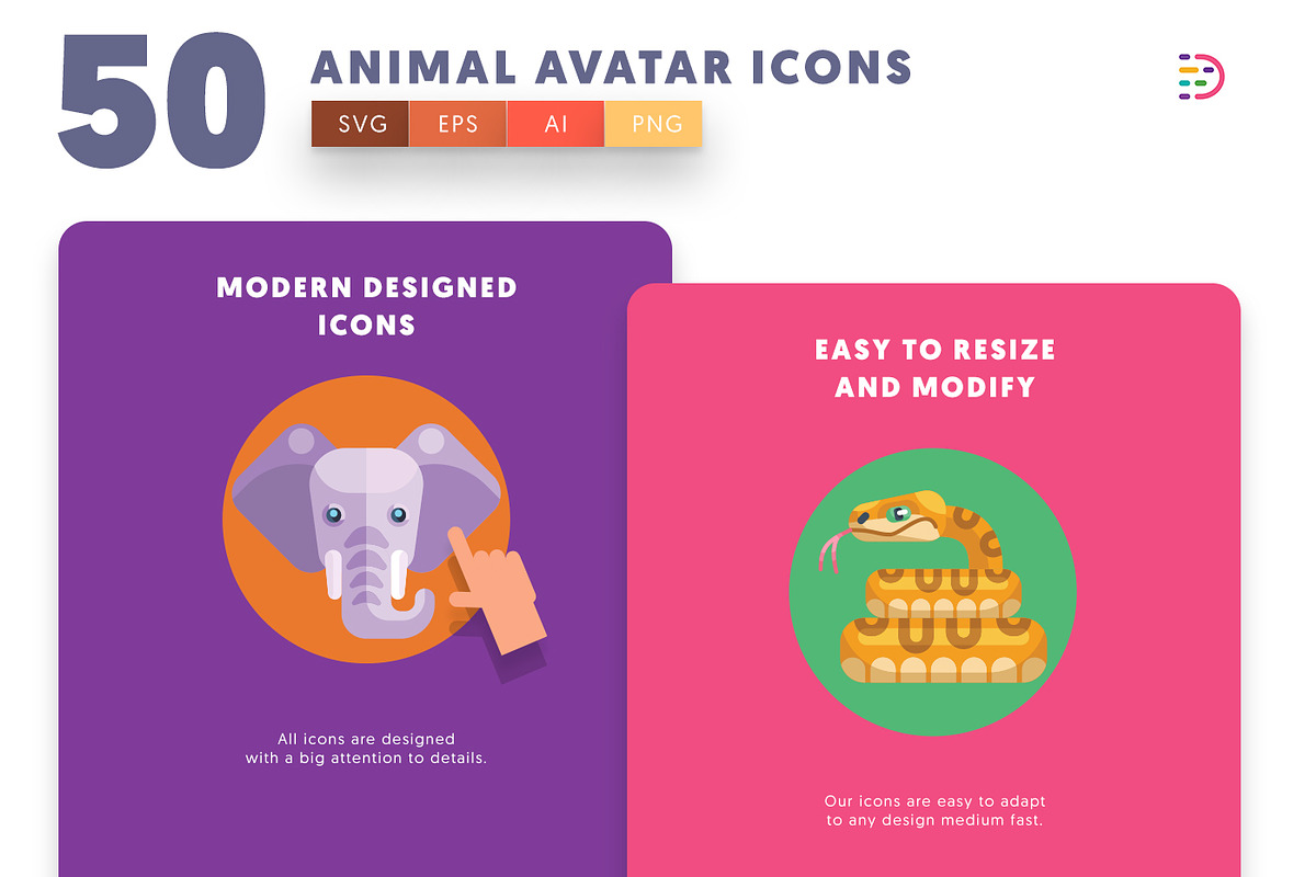 50 Animal Avatar Icons, an Outline Icon by Dighital (Photo 2 of 9)
